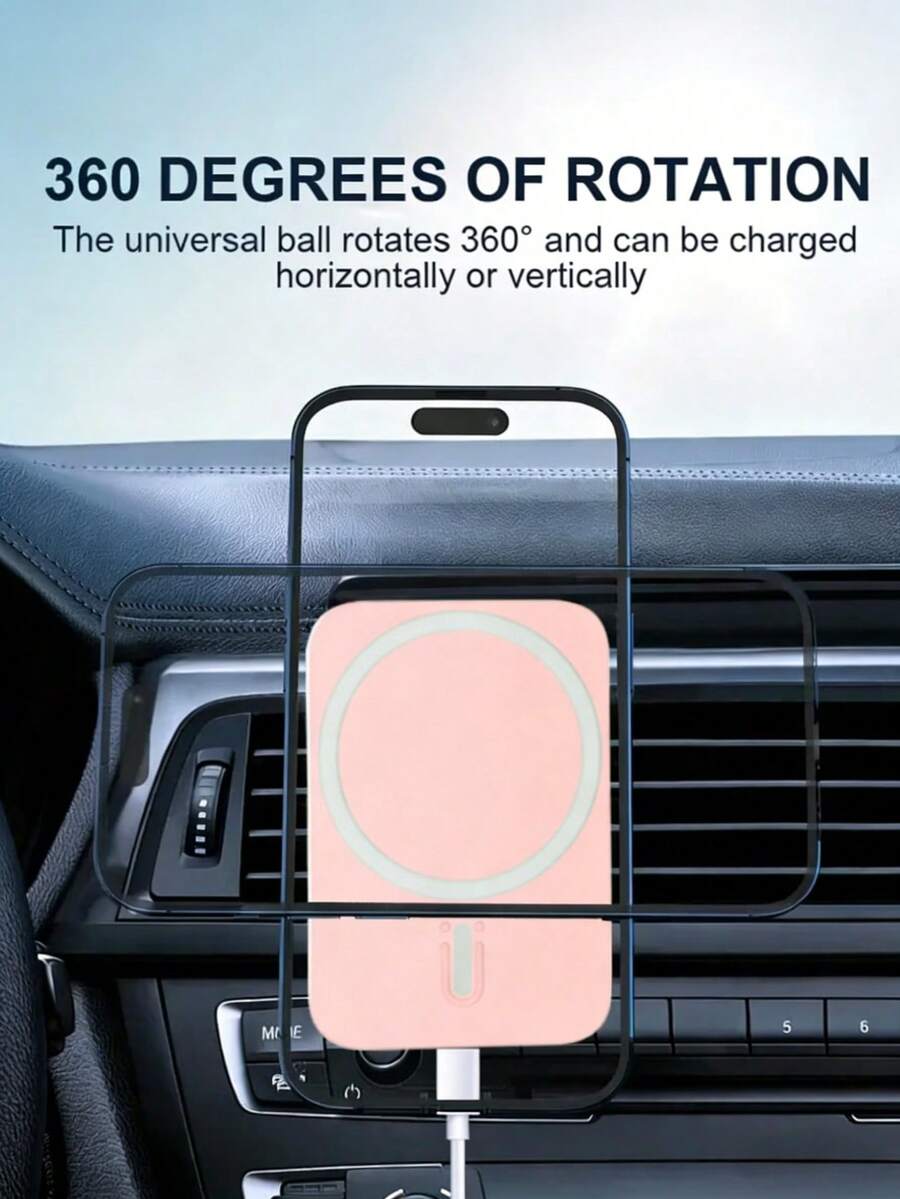 15W升级版磁吸无线车载充电器支架 - 兼容 17/16/15-11 Pro Max/Mini及所有支持Qi无线充电的手机，支持USB-C快充，360°旋转支架