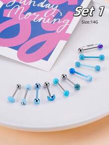 Morlyda 6-12pcs/Set Cute Sweet Tongue Rings Acrylic Gradient Color Tongue Nail 14G Stainless Steel Pink Tongue Stud Skull Heart Tongue Jewelry Star Tongue Barbell Ring Cross Goat Tongue Piercing Jewelry For Women Girls Valentine's Day Christmas Gift Party Vacation Daily Wear Piercing Body Jewelry For Summer Travel, Wedding, Party, Birthday, Daily Matching, Nice Gift For Friends
