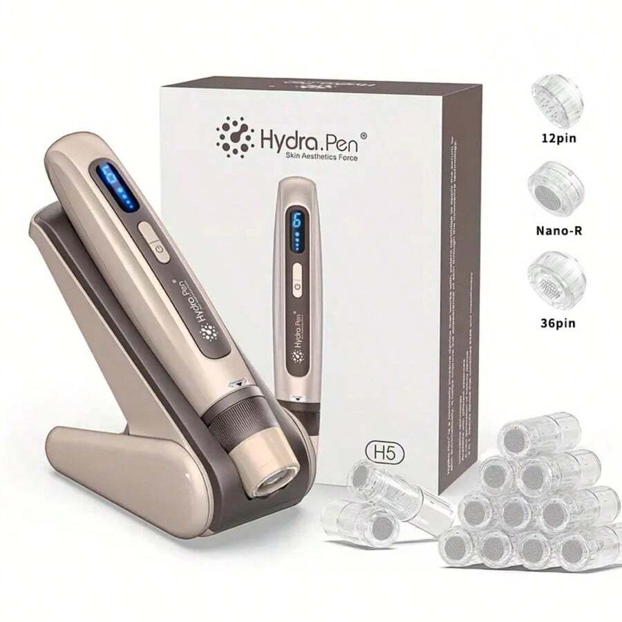 Dr.Pen Hydra.Pen H5 Electric Skin Care Pen, Automatic Application Of Essence, 3-In-1 Skin Care Tool, Attached (6 Nano + 3 36 Needles + 3 12 Needles, 0.25mm) For Skin, Body And Hair, Gifts For Men And Women, Golden - H5+12PIN - 查看 1