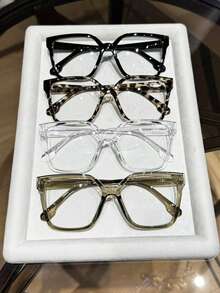 1-4 Pairs Women's Multi-Color Plastic Square Casual Classic Portable Transparent Glasses Set, Suitable For Back To School, Daily Life, Office, Reading, Fits Various Face Shapes, Can Be Used As Decoration - Clear - View 16