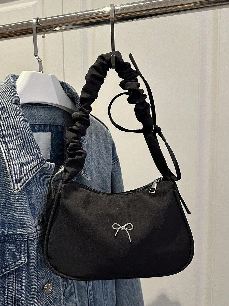 1 pieza Bolso de mano con pliegues en forma de nube de unicolor y moda, bolso de hombro y de debajo del brazo - Negro - Ver 1
