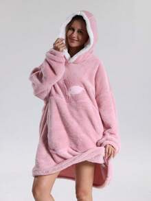 Adult Thickened Wool Hooded Blanket Sweatshirt - Autumn/Winter Thick Style, Large Pocket, Loose & Comfortable, Warm For Winter, Flannel Warm Design, Essential Warm Item For Autumn/Winter, Warm Winter Home Decor, Soft Touch - Multicolor - View 23