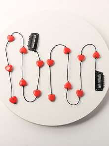 2件套情人节红色爱心流苏配饰套装，波西米亚风可爱嘻哈发夹、发箍、发圈、编织发圈、头饰、派对礼物