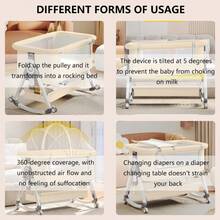 5 In 1 Baby Bassinet Bedside Sleeper, Convertible Baby Crib With Rocking Mode, Wheels And Adjustable Height, Foldable Bassinet With Storage Basket - Apricot - View 6