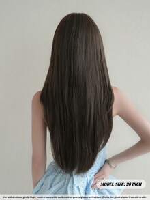 NAMM 26英寸棕色长直假发，高品质150%密度，时尚假发，适合女性日常派对佩戴，耐热合成假发，全机精制，美观大方，适合女孩日常佩戴、万圣节、音乐节派对、街头服饰、动漫角色扮演或服装搭配（自然层次纹理，轻盈舒适）。 - 棕色 - 查看 3
