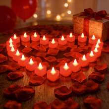 Valentine's Day Heart-Shaped Candle Light (24-Pack) Features LED Twinkling Candle Effects, Creating A Soft And Romantic Atmosphere. Contains 300 Rose Petals, Which Can Be Scattered Freely To Create Creative Decorations. Perfect For Birthdays, Proposals, Declarations Of Love, And Other Occasions, Easily Brightening Parties, Dates, Or Your Home. - 300花瓣+24心型蠟燭 - 查看 5