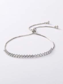 1条时尚简约嘻哈闪亮锆石手链，适合日常佩戴和派对场合 - 銀色 - 查看 6