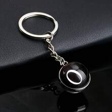 1pc 26 English Alphabet Time Gem Double-Sided Glass Ball Keychain Metal Key Chain Accessory Small Gift - Silver - View 35
