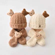 2pcs Pet Hat + Scarf Set, Cartoon Pet Hat Plush Pet Hat Dog Hat, Cartoon Bear Pet Scarf, Suitable For Small Dogs In Autumn/Winter