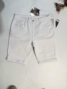 Plus Size White Denim Bermuda Shorts With Zipper And Medium Stretch For Comfortable Casual Wear Summer - White - View 7