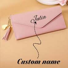 Customized Heart-Shaped Tassel Wallet, Personalized Text Ladies Card Holder, Bridesmaid Gift, Newlywed Gift, Perfect Gift For Girlfriend, Colorful, Cute, Charming, Fun, Kawaii