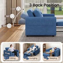 3 In 1 Convertible Single Sofa Bed With Adjustable Backrest, Pull Out Linen Single Sleeper Chair Bed With Pockets For Living Room, Micro Suede Fabric, Blue - Blue - Single - View 4