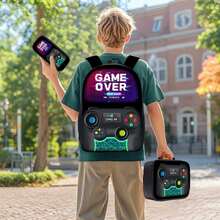 3PCS Boys Backpack Kid 16.5-Inch School Bookbag With Handbag And Pencil Case For Primary Elementary High School University - Neon Game 4 - View 7