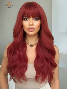XOUJE Tóc giả dài 26 inch màu đỏ, kiểu gợn sóng, làm từ sợi tổng hợp chịu nhiệt, có mái. Thiết kế nhẹ, mềm mại và bồng bềnh. Phù hợp cho nữ giới. Thời trang cho mặc hàng ngày, các buổi họp mặt ngày lễ, hẹn hò, tiệc tùng sang trọng, Halloween, Giáng sinh, Cosplay, phong cách Lolita. - Đỏ - Xem 3