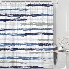 Abstract Shower Curtain Modern Shower Curtain Sets For Bathroom Gray Blue Aesthetic Stripe Pattern Contemporary Minimalist Painting Bathtub Curtains With Hooks, The Best Choice For Housewarming,Great Gift For Friends, Families Home Hotel Use - 藍色3 - 查看 1