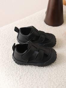 1双夏季新款儿童平底凉鞋，皮革鞋面 - 黑色 - 查看 6