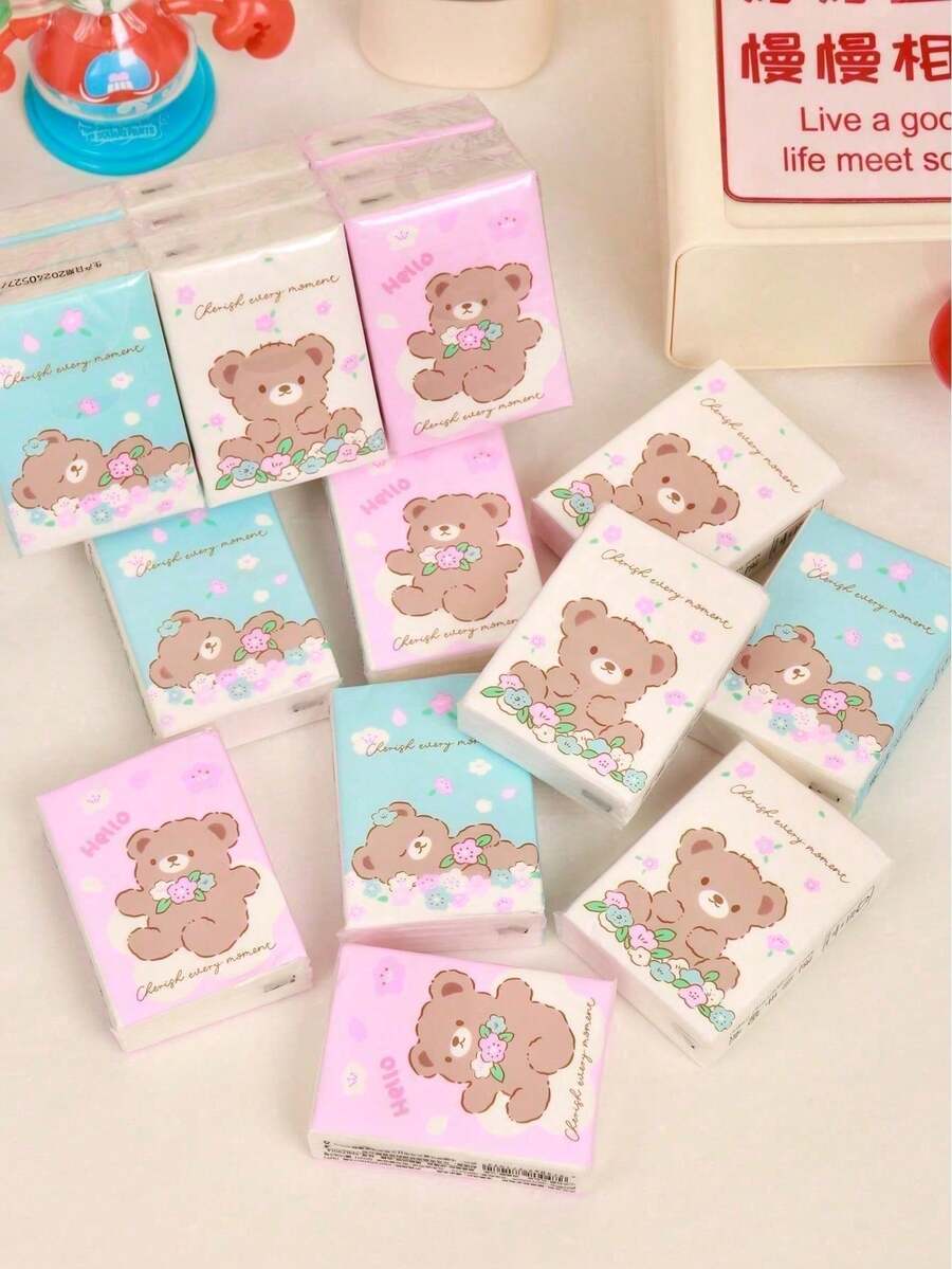 1/2/4/6/9/18 Packs Portable Mini Polar Bear Tissue Paper, Handkerchief, Travel Handkerchief, Cute Facial Tissue - Multicolor - View 1