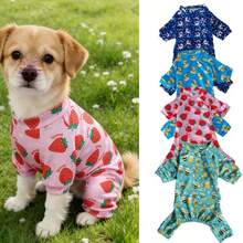 New Pet Clothes, Cat & Dog Pajamas, Suitable For Medium & Small Dogs Like Teddy, Pomeranian, Chihuahua, Bee & Strawberry Pattern - Blue - View 4