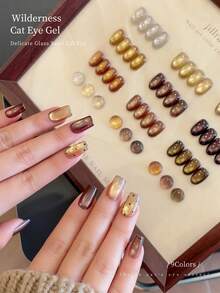 Jillradia 9 Colors Solid Cat Eye Gel Palette, High Density Magnetic Powder For Stunning Metallic Nails, DIY Manicure Kit With Silver/Golden/Bronze Shades, Long Lasting UV/LED Gel For Home & Salon Use - 彩色 - 查看 8