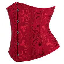 Jutrisujo Underbust Corset Shaper Bustier Top Waist Cincher Body Belt Satin Lace Up Boned Gothic Plus Size Lingerie - 9427-Winered - 查看 2