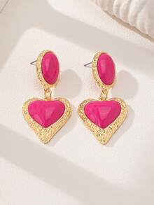 1 Pair European & American Fashion Classic Heart Series Pink & Green Acrylic Inlaid Earrings, Suitable For Valentine's Day Gift