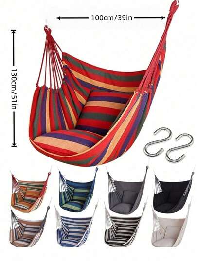 1 Set de 4 piezas Silla de hamaca cómoda para exteriores con almohada, cuerda de columpio, material de lona, incluye 2 cuerdas y bolsa portátil, resistente y duradera, adecuada para jardín, patio, dormitorio, uso interior y exterior, gran regalo para estudiantes
