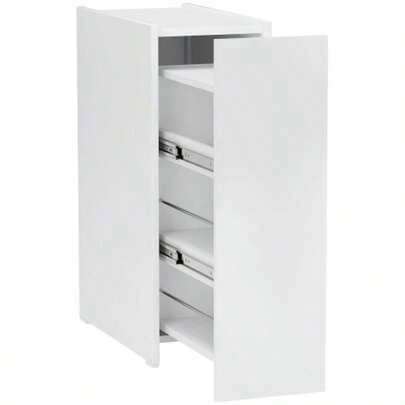 Narrow Bathroom Cabinet, Toilet Unit, Rolling Storage Unit, 3-Compartment Deep Drawer, Niche, Bathroom Cabinet For Small Spaces, Living Room, Bathroom, 47 X 25 X 66.5 Cm, White