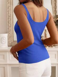 Imily Bela Womens Ribbed Tank Tops Knit Scoop Neck Sleeveless Fitted Basic Cami Tee Shirts - Royal Blue - View 3