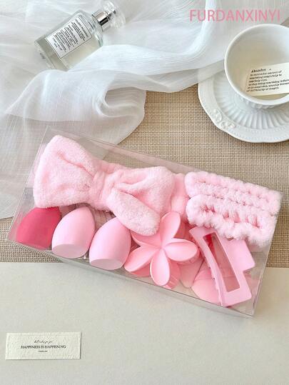 FURDANXINYI Set de 31 de accesorii de păr și machiaj perfecte pentru femei, include bureți de machiaj, elastice de păr, prosoape, bureți de machiaj din spumă moale, bufe pufoase și moi! Cleme de păr cu flori la modă! Esențiale pentru un stil de viață elegant!, cleme cu gheare, suporturi pentru codițe