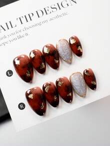 Enhance Your Temperament, 10 Piece Set, Pure Handmade Pressing Set, Sweet Girl Nail Art, Short Almond Shaped, Acrylic Material, Suitable For Women And Girls To Wear At Holiday Parties, Pure Handmade Reusable Fake Nails, Comes With 1 Mini Nail File And 1 Self-Adhesive Label - Multicolor - View 1