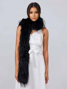 1条女士纯色加厚保暖高品质蓬松围巾，时尚女神舞台优雅围脖，仿毛皮披肩，时尚角色扮演配饰 - 彩色 - 查看 8