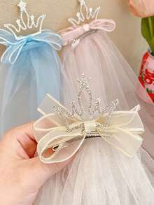 1件装女孩公主3D水晶皇冠面纱，适合派对和生日场合 - 彩色 - 查看 1