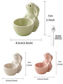 复活节兔子陶瓷蛋杯 | 可爱兔子造型蛋托 | 彩色早餐蛋托，适用于软煮蛋和硬煮蛋 | 厨房配件及复活节礼物，家居餐桌装饰 - 彩色 - 查看 11