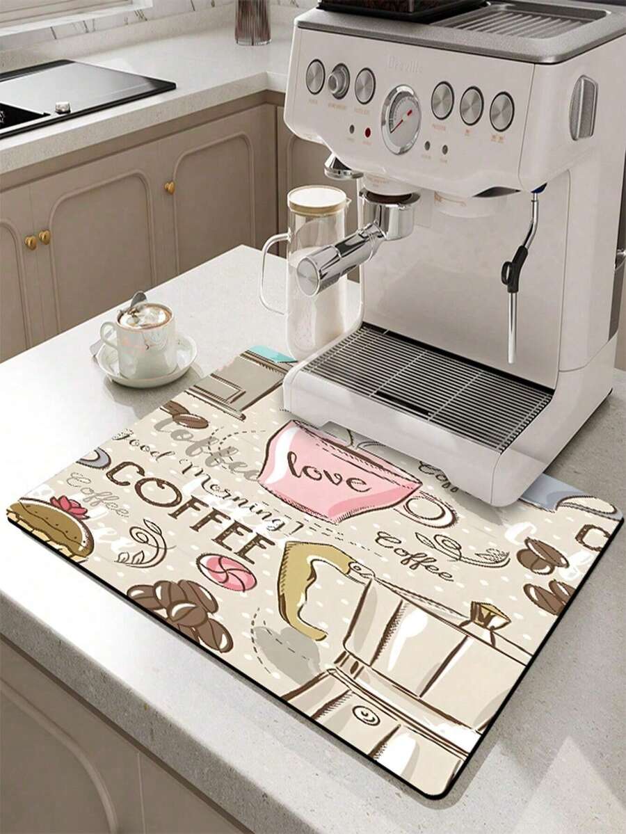 1/2pcs Rubber Drainage Mat, Coffee Theme Drainage Mat, Minimalist Style Kitchen Mat, Non-Slip Heat-Resistant Tableware Mat, Holiday Tableware Drainage Mat, Diatomite Desk Mat - Khaki Pink - View 1