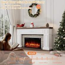 60" Fireplace With Mantel Solid Wood White TV Stand With Fireplace For Modern Entertainment Center TV Stand Replaceable 30" Fireplace Insert Heater For Living Room Bedroom - 60 Inch Red Brick - View 3