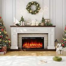 60" Fireplace With Mantel Solid Wood White TV Stand With Fireplace For Modern Entertainment Center TV Stand Replaceable 30" Fireplace Insert Heater For Living Room Bedroom - 60 Inch Red Brick - View 5