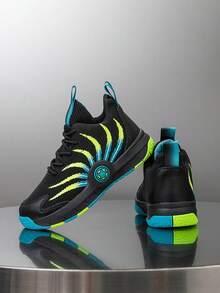 1 Pair Kids' Basketball Shoes, Fashionable Colorblock Breathable Outdoor Sports Shoes, Casual Sneakers For Boys - Green - View 9
