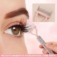 1支装奢华睫毛梳 | 部分人造钻石镶嵌 - 睫毛卷翘定型梳 | 创意睫毛分离专用弧形不锈钢梳 - 不易刮伤睫毛，根根分明，日常化妆辅助 - 彩色 - 查看 3