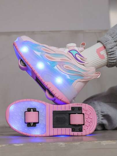 Teenagers Roller Skate Shoes, Wheeled Shoes, 4-Wheel Roller Shoes, Small 4-Wheel, Shoes, LED Rechargeable Luminous Shoes
