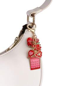 1pc Valentine's Day Rose Red Accessory DIY Keychain, Creative Heart-Shaped Rose Flower Love Letter Drip Oil Alloy Charm, Versatile Bag/Car Keyring, Holiday Gift - Multicolor - View 4