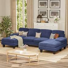 Sectional Couches For Living Room U-Shaped Sofa Couch With Linen Fabric 4 Seat Sofa Set With Double Chaise For Apartment Loop Yarn Navy Blue - Navy Blue - View 6