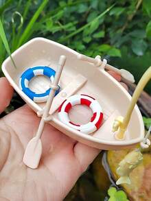 7pcs Realistic Mini Boat Fishing Rod Life Buoy Decor For Aquarium Landscape, Teenage Creative Toy, 1:12 DIY Miniature Accessories For Fish Tank, Random Color - Multicolor - View 3