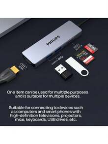 PHILIPS SWR1608E/93 Type-C拓展塢 4K高畫質傳輸 多功能讀卡機 同時連接週邊裝置 儲存裝置 穩定且有效率資料傳輸 太空灰 - 太空灰 - 查看 4