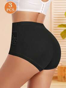 MEIYATING 3 piezas Bragas moldeadoras de cintura alta para mujer, con diseño de rosas en malla transpirable y cómoda - Multicolor - Ver 3