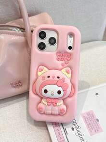 Sanrio Cute Cat Pajamas, Melody Silicone Phone Case Compatible With IPhone 17 Pro Max, 17, New 16 Pro, Cartoon 15, Creative 14/13, Women's 16 Pro Max Soft Silicone Protective Cover - Pink - View 3