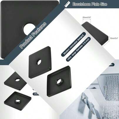 Square Shower Arm Flange For Covering Gaps Holes In Shower, Stainless Steel Escutcheon Plate Fits All Standard Pipe, Black