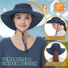 de Sol refrescante para Hombres y Mujeres, Sombrero Plegable de ala Ancha con Sombrero de Boonie Ajustable Ponytai para Pesca, Senderismo - 01Azulmarino - Ver 2