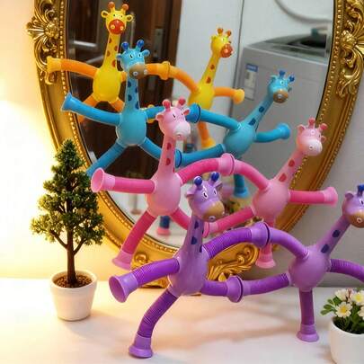 Juguete telescópico de ventosa con forma de jirafa robot - Juguete versátil y extensible con diseño de dibujos animados, material con bordes redondeados que no lastiman las manos, ejercicios de estiramiento y presión para fortalecer la mano y la coordinación mano-ojo, juguete antiestrés para adultos, juguete sensorial, juguete, regalo de cumpleaños, juguete educativo, juguete intelectual, juguete deportivo, juguete de entretenimiento, adecuado para el Ramadán, Halloween, Año Nuevo Chino, San Valentín, juguete interactivo manual, juguete creativo, adecuado para el juego individual y como regalo