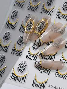 1片3D豹纹大理石美甲贴纸金色遮盖法式线条美甲滑块自粘式美甲装饰指甲用品指甲贴纸 - 彩色 - 查看 3