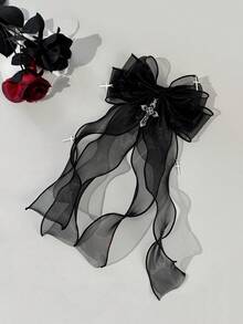 1 chiếc phụ kiện trang trí hình thánh giá kiểu Gothic, kẹp tóc nơ lưới, kẹp tóc hình vịt bằng kim loại, dành cho nữ, ghim cài tóc. - màu đen - Xem 2